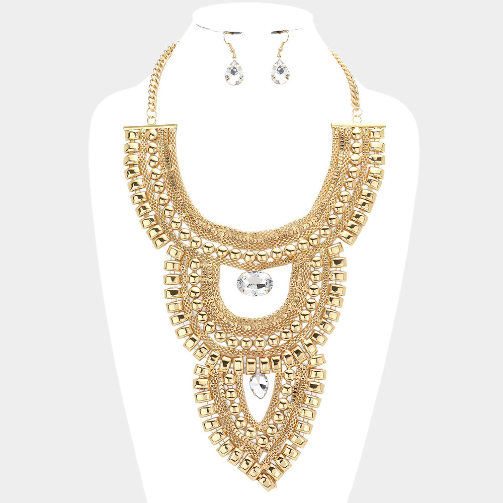 Stone Pointed Metal Statement Necklace