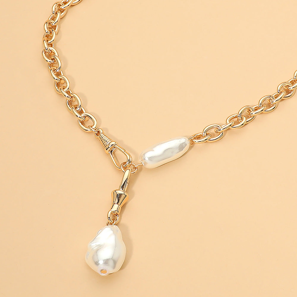 Chunky Irregular Pearl Drop Chain Necklace