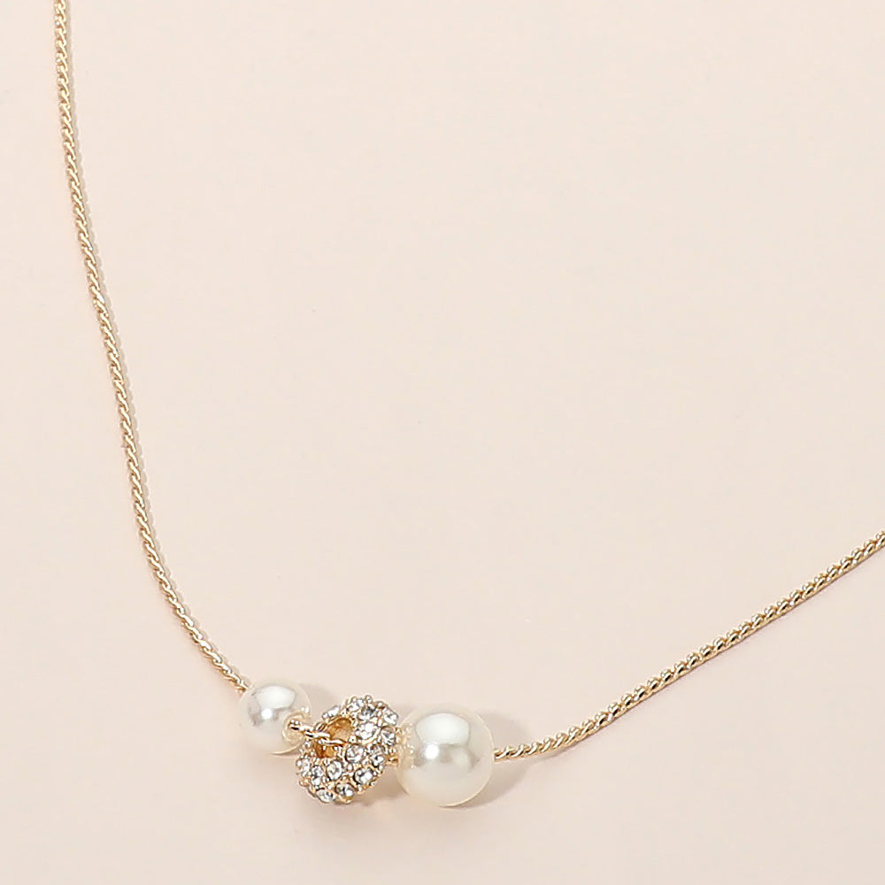 Delicate Crystal Center Pearl Accent Necklace