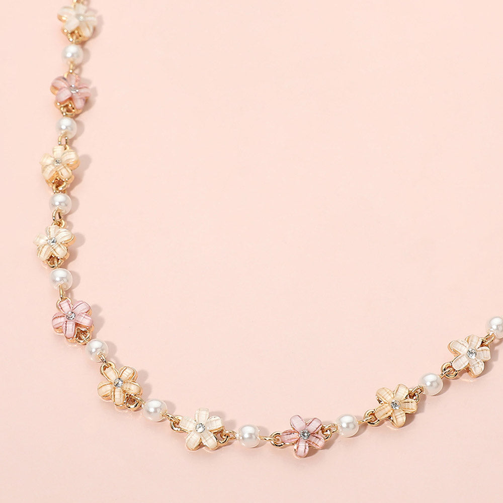 Floral Bead Pearl Link Necklace