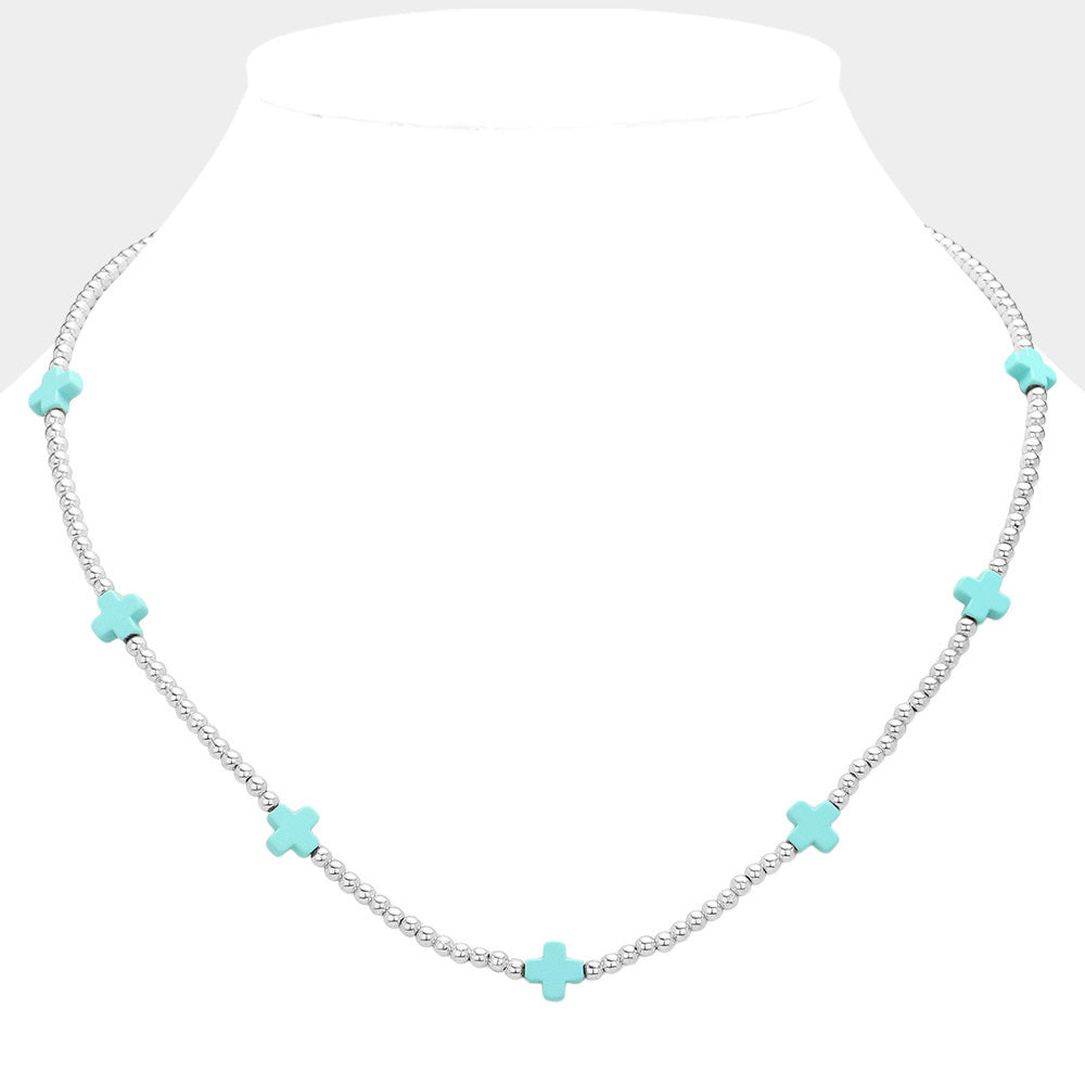 Cross Pointed Metal Ball Beaded Necklace