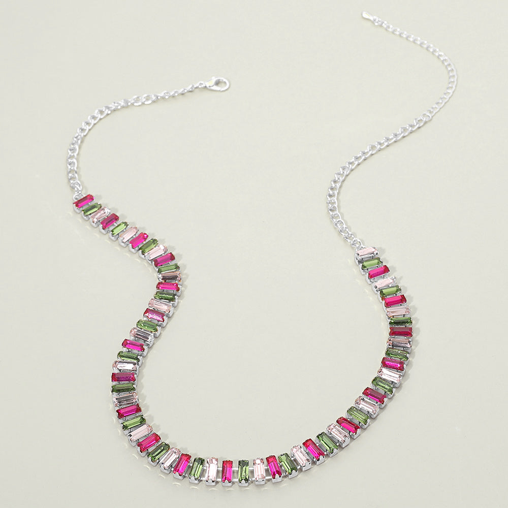 Baguette Stone Cluster Link Accent Necklace
