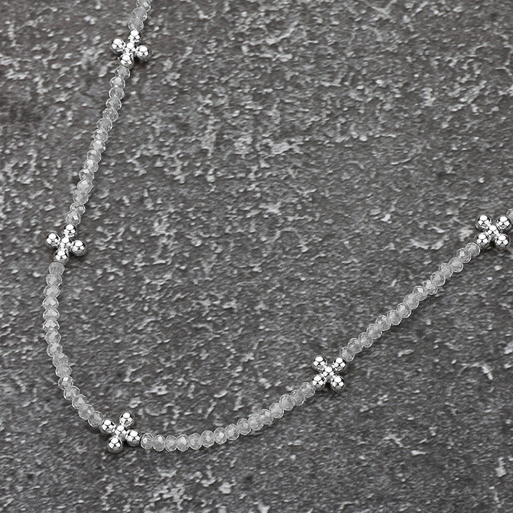 Metal Bubble Flower Pointed Faceted Beaded Necklace