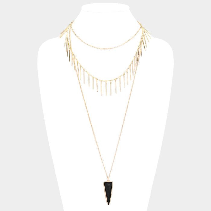 Layered Natural Stone Pendant Necklace