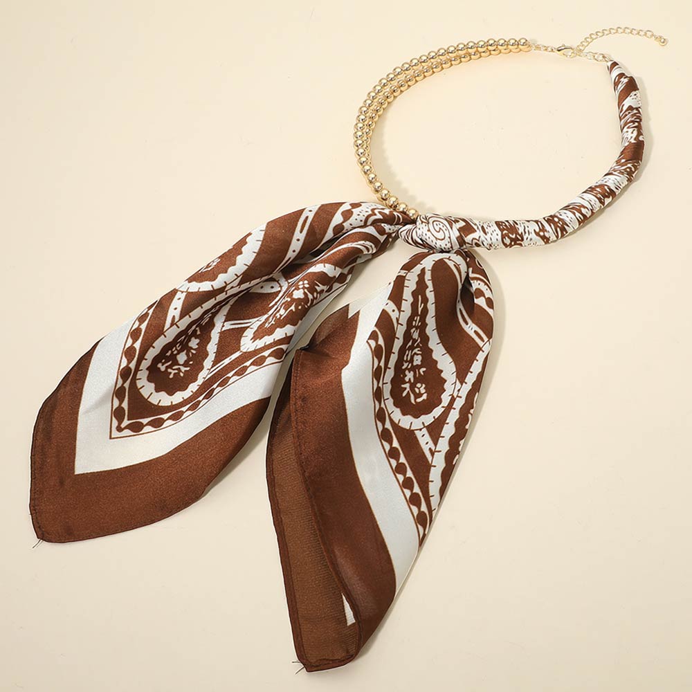 Abstract Pattern Fabric Scarf Double Bubble Chain Necklace