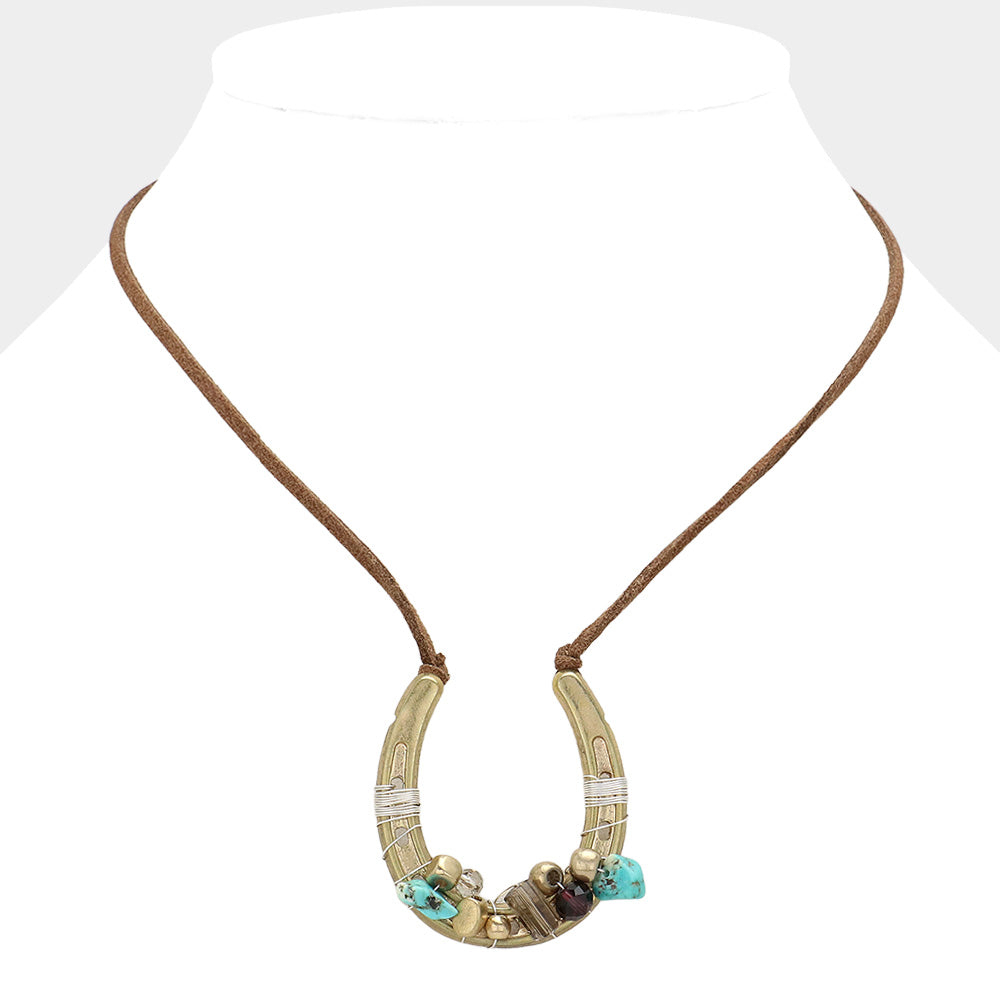 Beaded Horseshoe Suede Cord Necklace