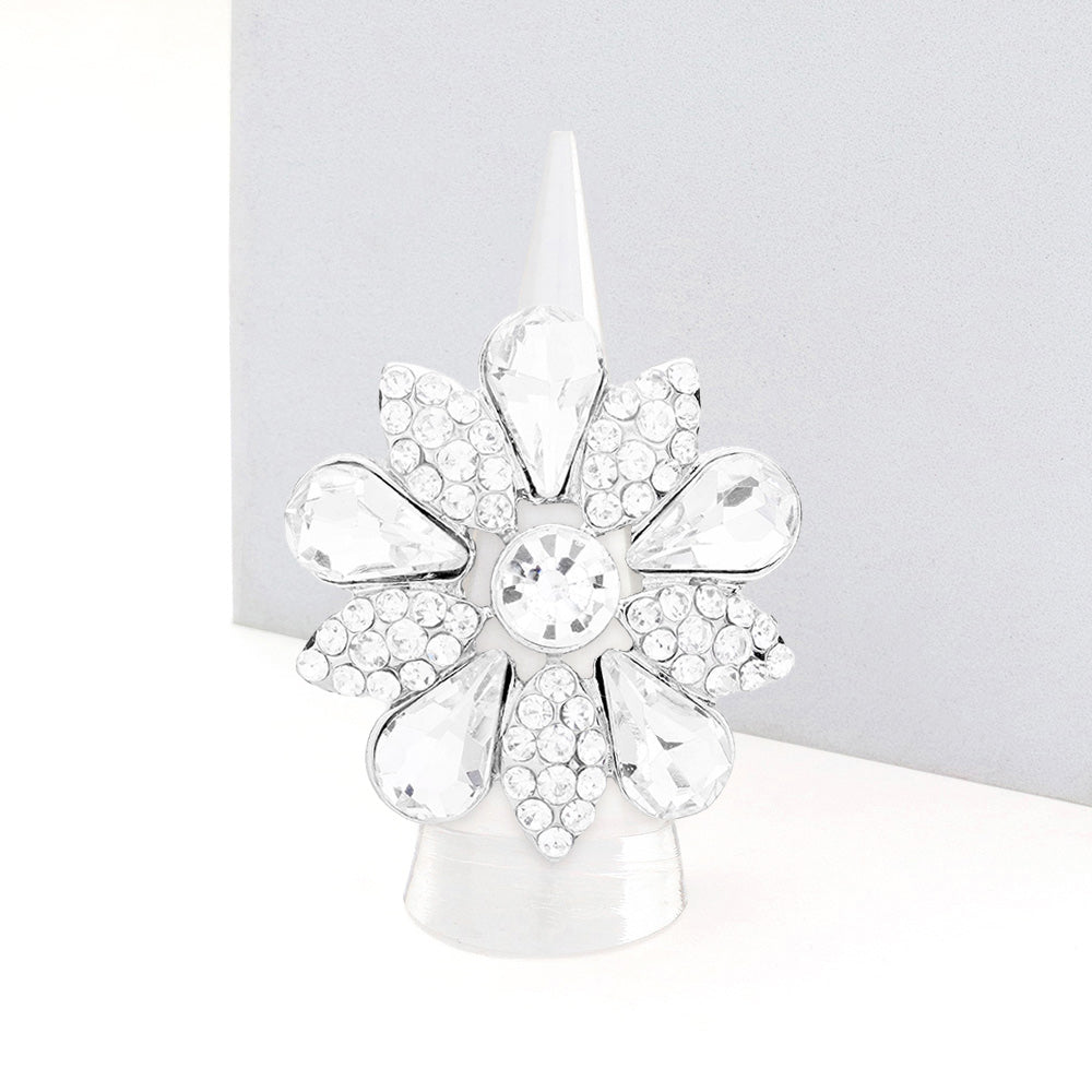 Crystal Pave Teardrop Floral Stretch Ring
