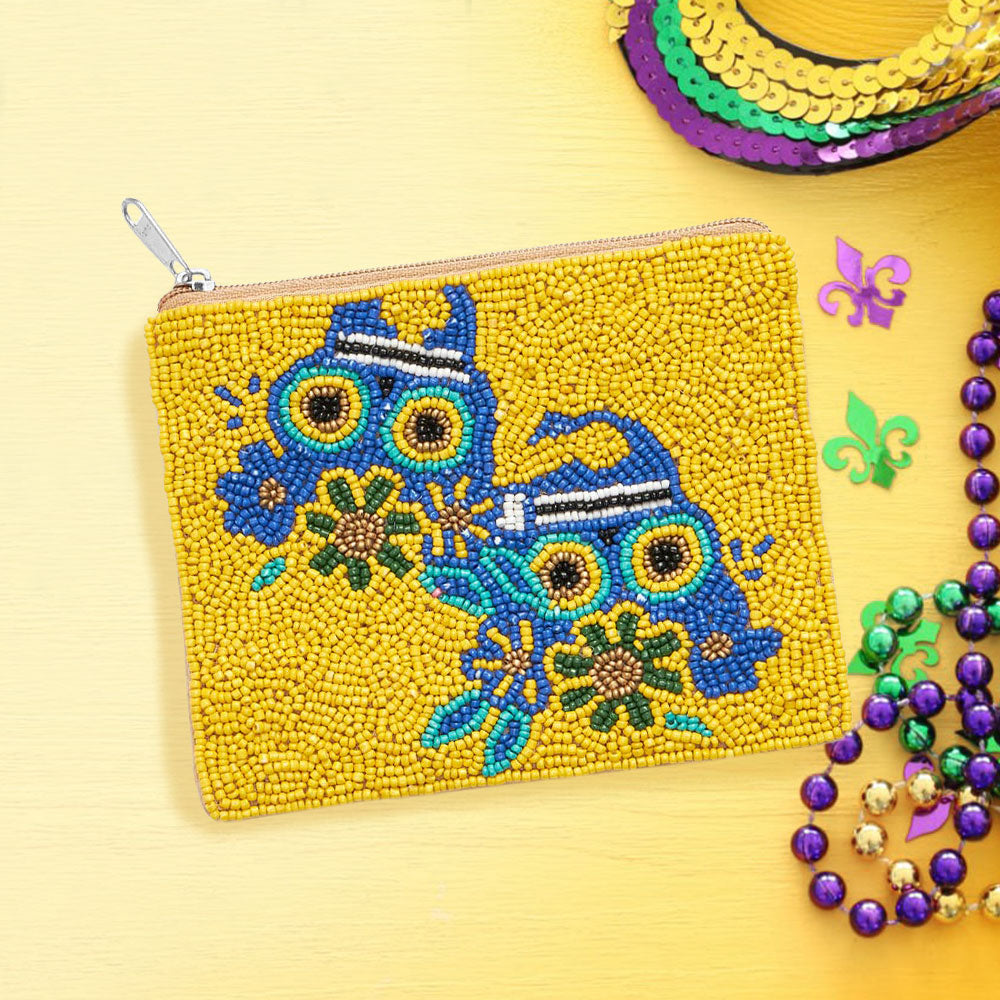 Mardi Gras Seed Beaded The Day Of Death Skull Mini Pouch Bag