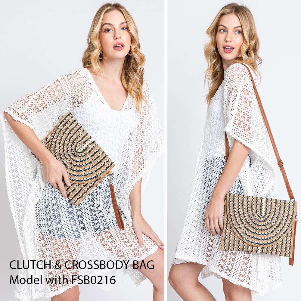 Frayed Trip Two Tone Straw Clutch / Crossbody Bag