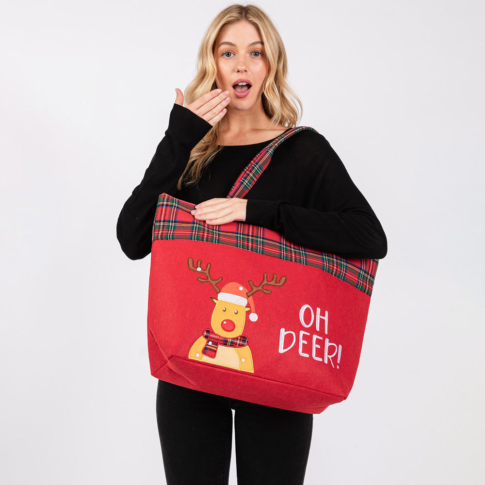 Oh Deer Letter Reindeer Christmas Tote Bag