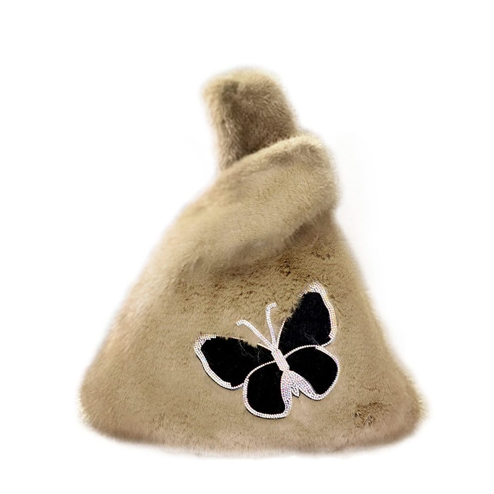 Bolso Tote Holgado con Mariposas de Pelo Sintético Esponjoso