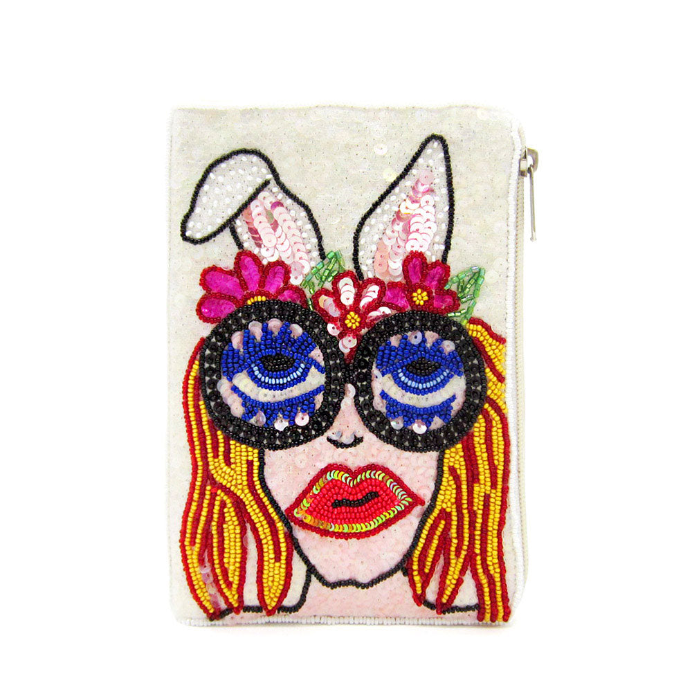Sequin Seed Beaded Bunny Girl Crossbody Bag