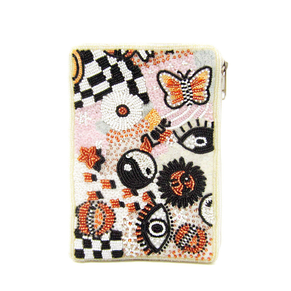 Sequin Seed Beaded Butterfly Love Message Evil Eye Lips Yin Yang Crossbody Bag
