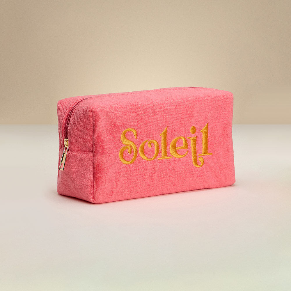 SOLEIL Message Embroidered Cosmetic Pouch Bag / Organizer