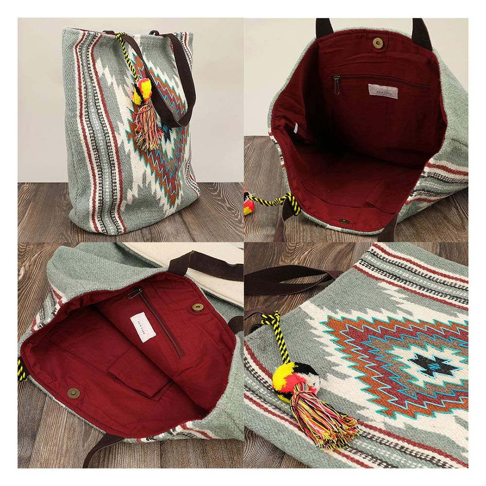 Handwoven Boho Geometric Aztec Pattern Tote Bag