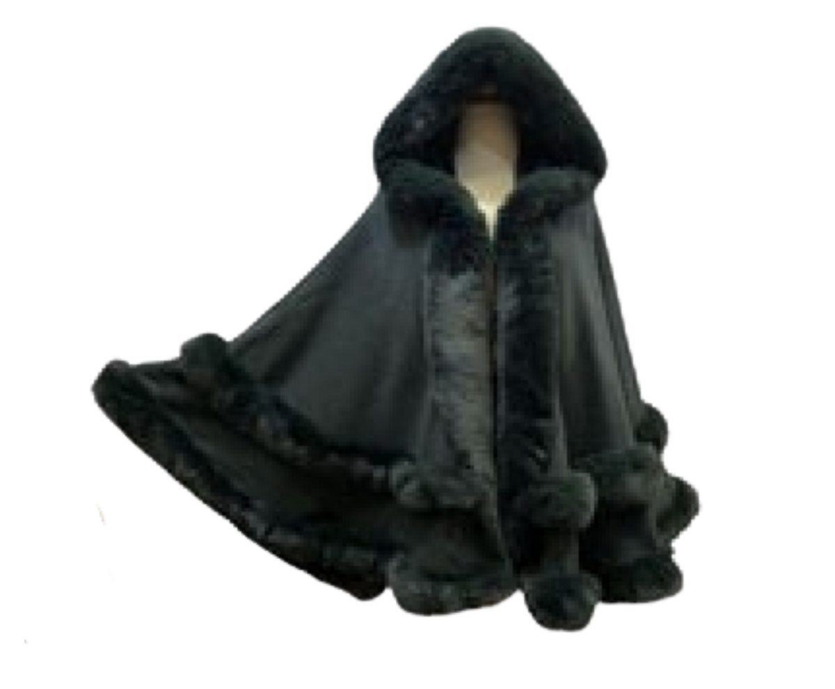 Elegant Faux Fur Trim Knit Poncho Ruana