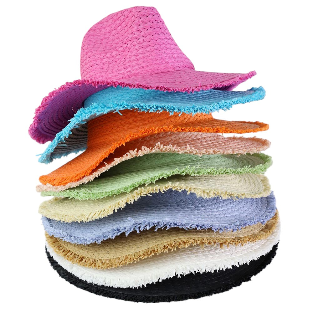Frayed Solid Straw Sun Hat