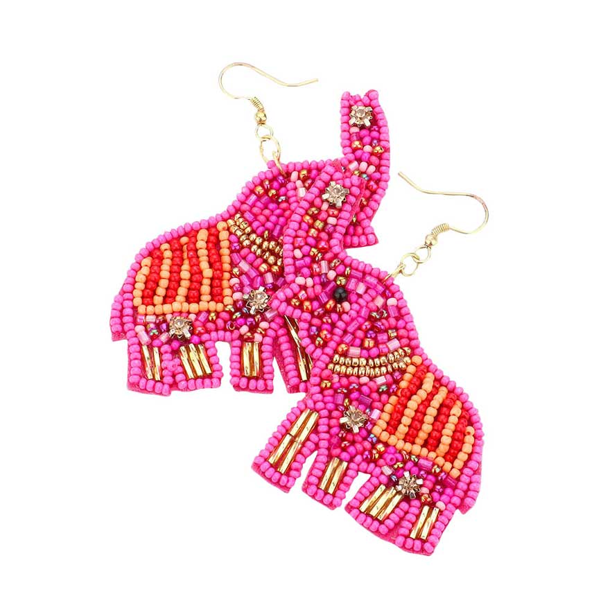 Felt Back Elephant Beaded Dangle Earrings