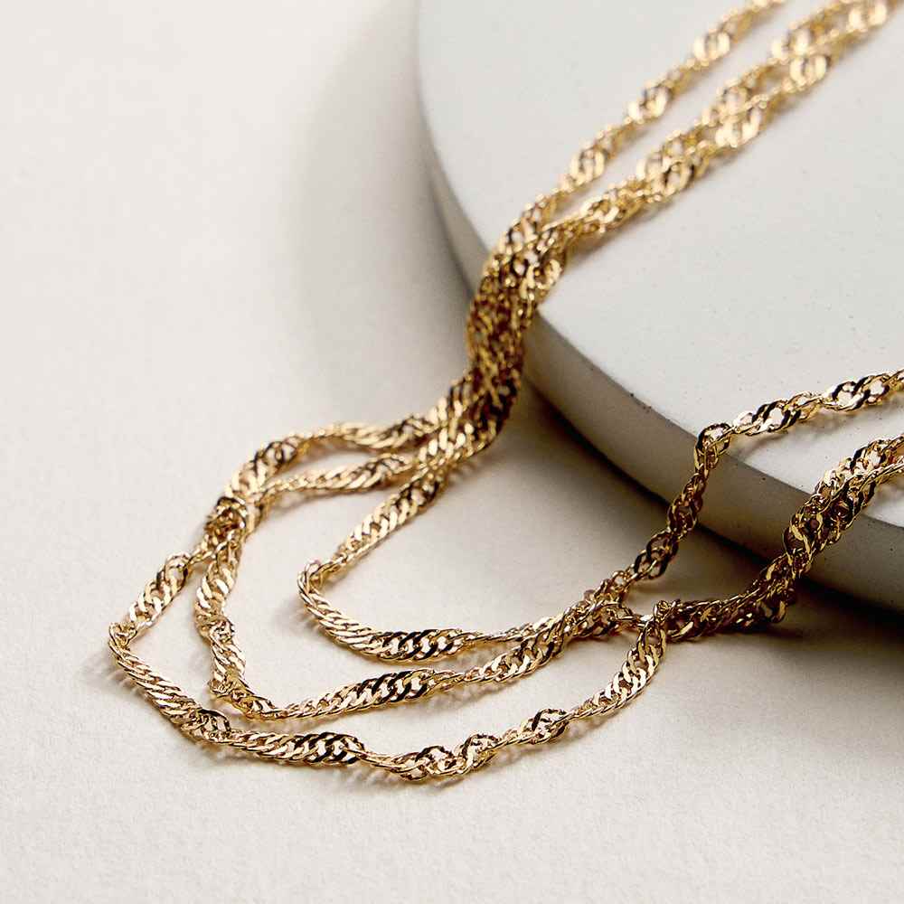 18K Gold Filled Twisted Layered Chain Necklace