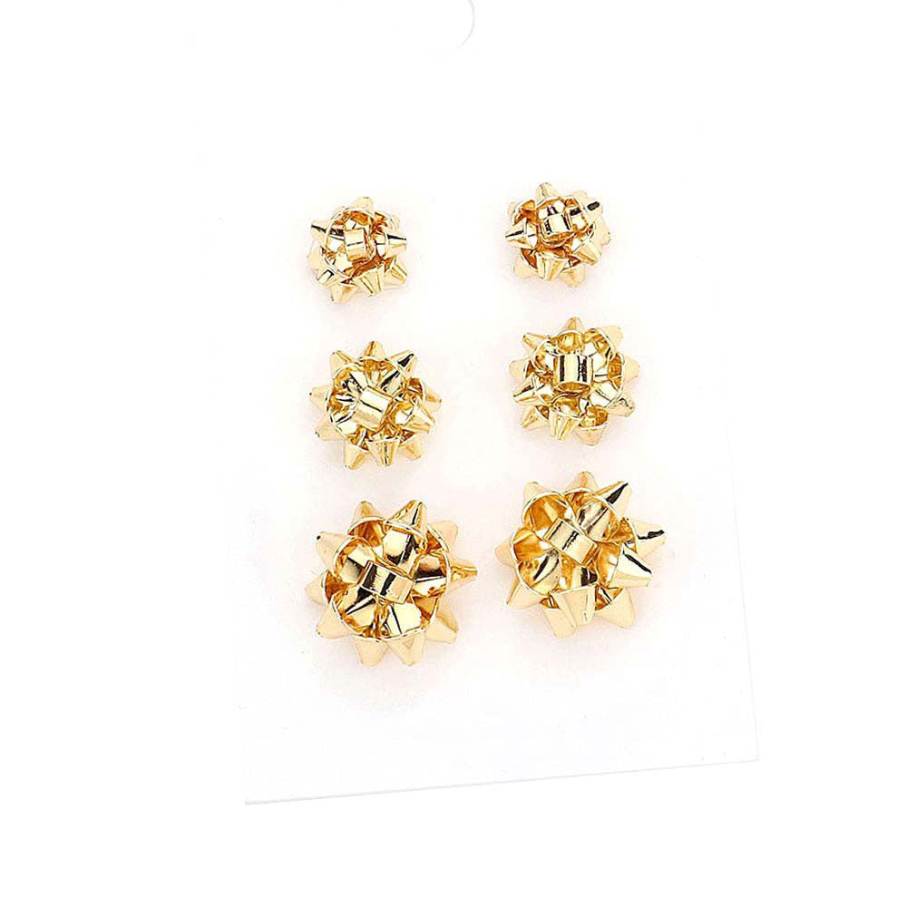 3Pairs Christmas Bow Stud Earrings