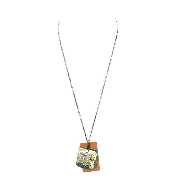 Mama Bear Metal Polar Bear Pearl Charm Pendant Necklace