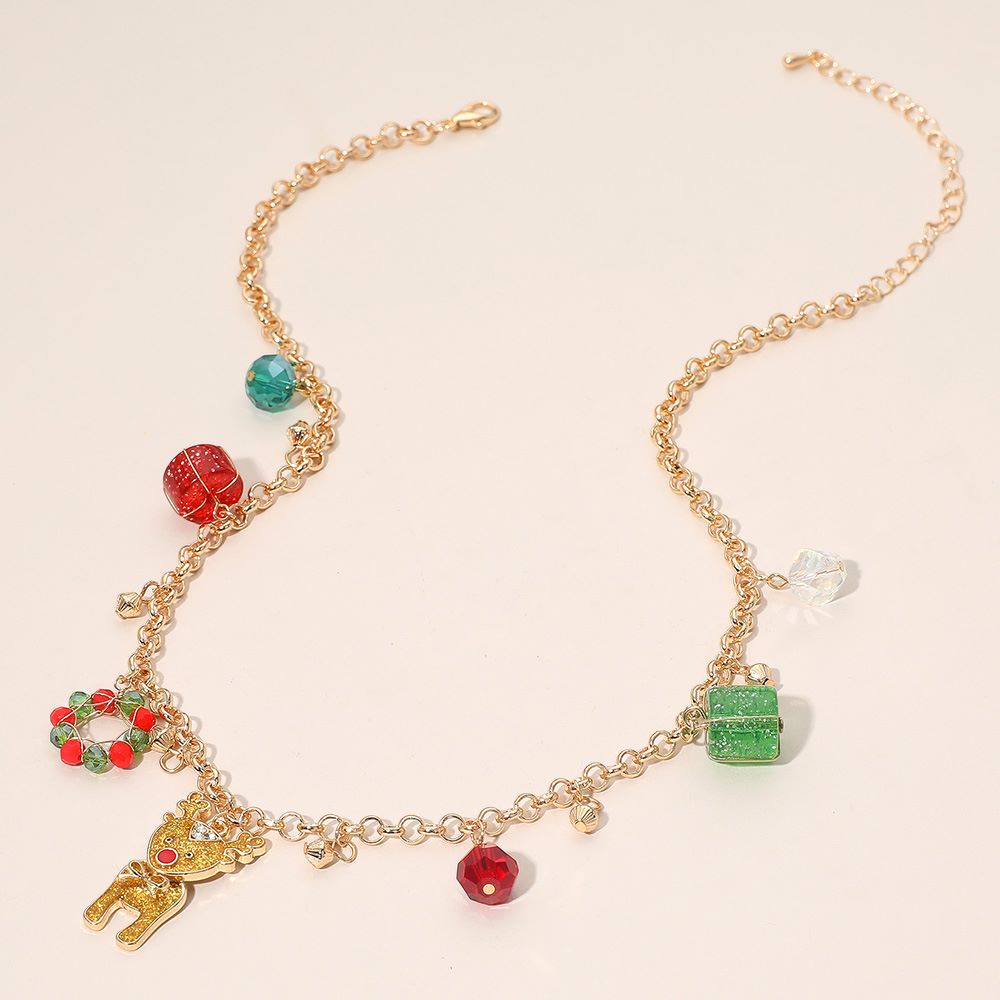 Christmas Rudolph Reindeer Wreath Pendant Festive Holiday Charm Necklace