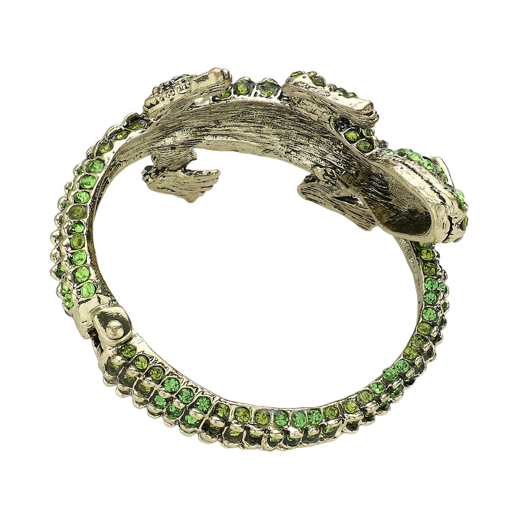 Crystal Rhinestone Crocodile Alligator Hinged Cuff Bracelet