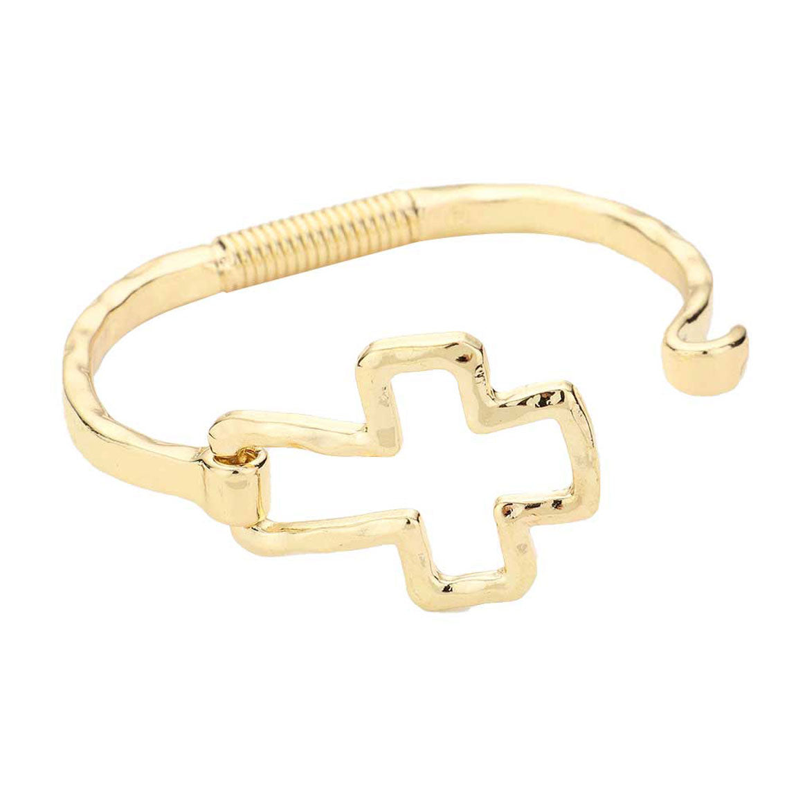Women's Hammered Open Metal Cross Hook Bracelet