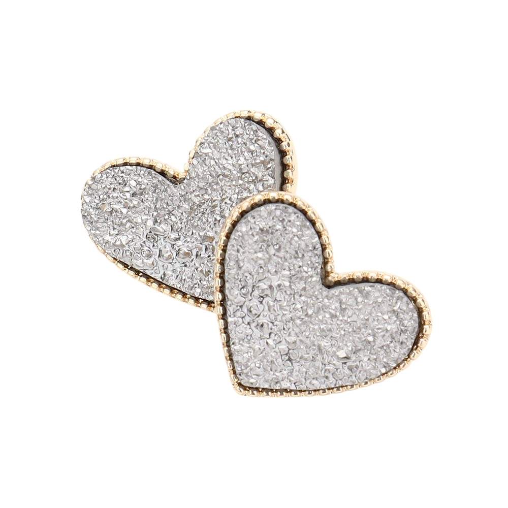 Druzy Heart Valentines Day Stud Earrings