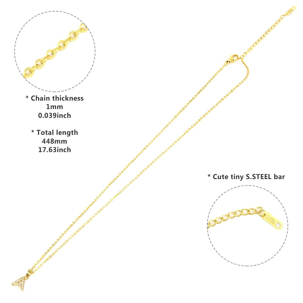Q Stainless Steel CZ Stone Paved Monogram Pendant Necklace