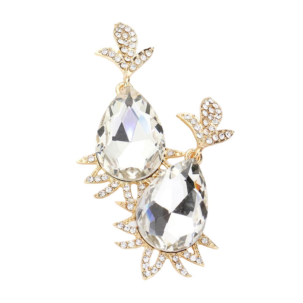 Teardrop Stone Accented Dangle Evening Earrings