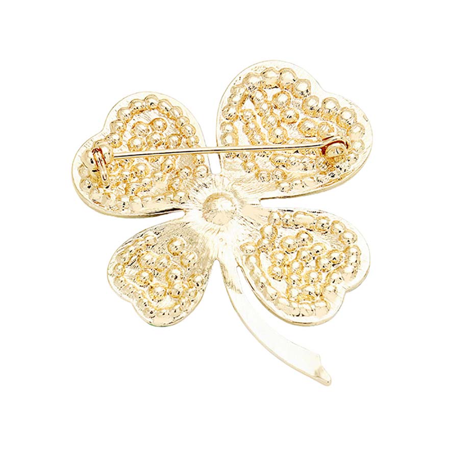 Pave Stone Cluster Clover Pin Brooch