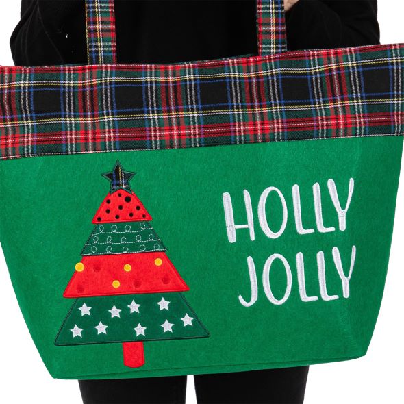 Holly Jolly Letter Christmas Tree Tote Bag