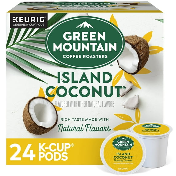 Green Mountain Coffee Roasters Island Coconut, Cápsulas K-Cup de Keurig de Una Sola Porción, Café Tostado Ligero Saborizado, 24 Unidades (Paquete de 1)