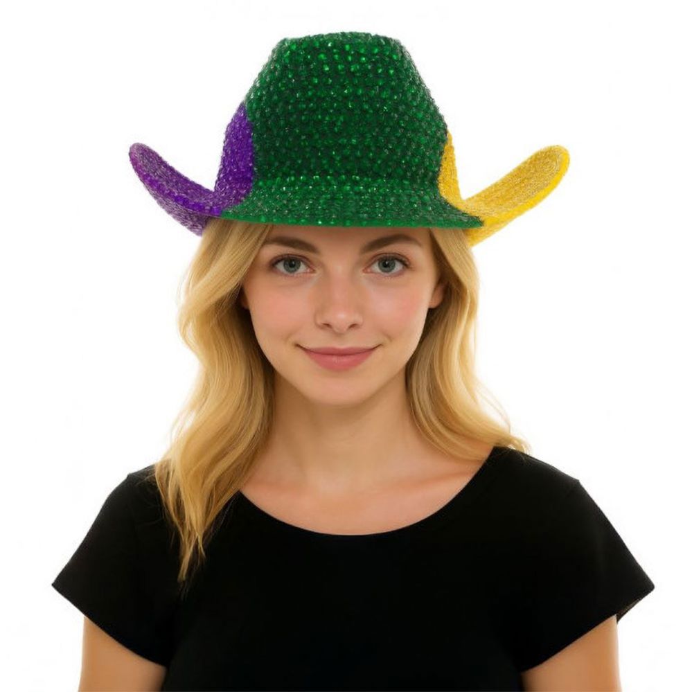 Bling Studded Mardi Gras Cowboy Fedora Hat