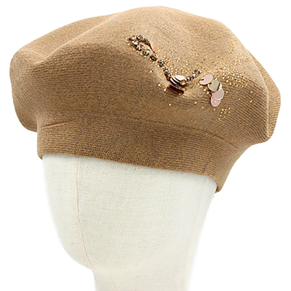 Decorative Sequin Rhinestone Embellished Winter Beret Hat