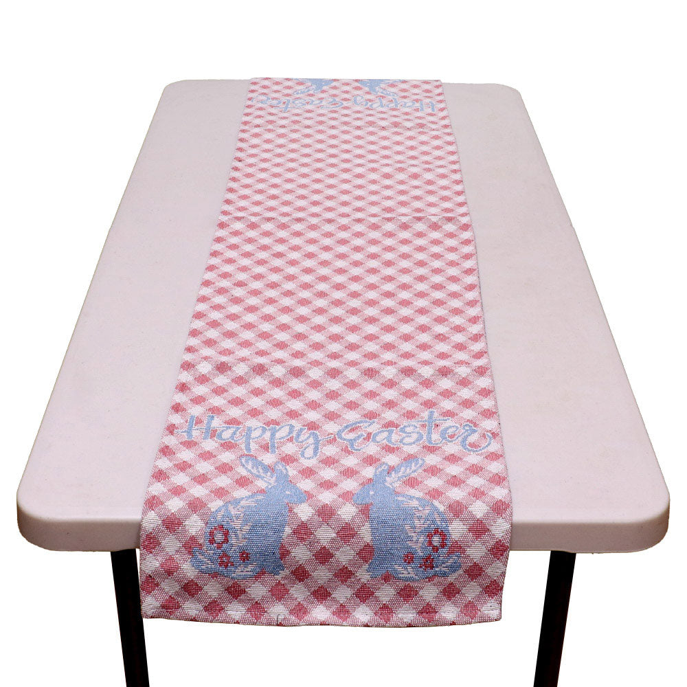 HAPPY EASTER Message Bunny Checkered Table Runner