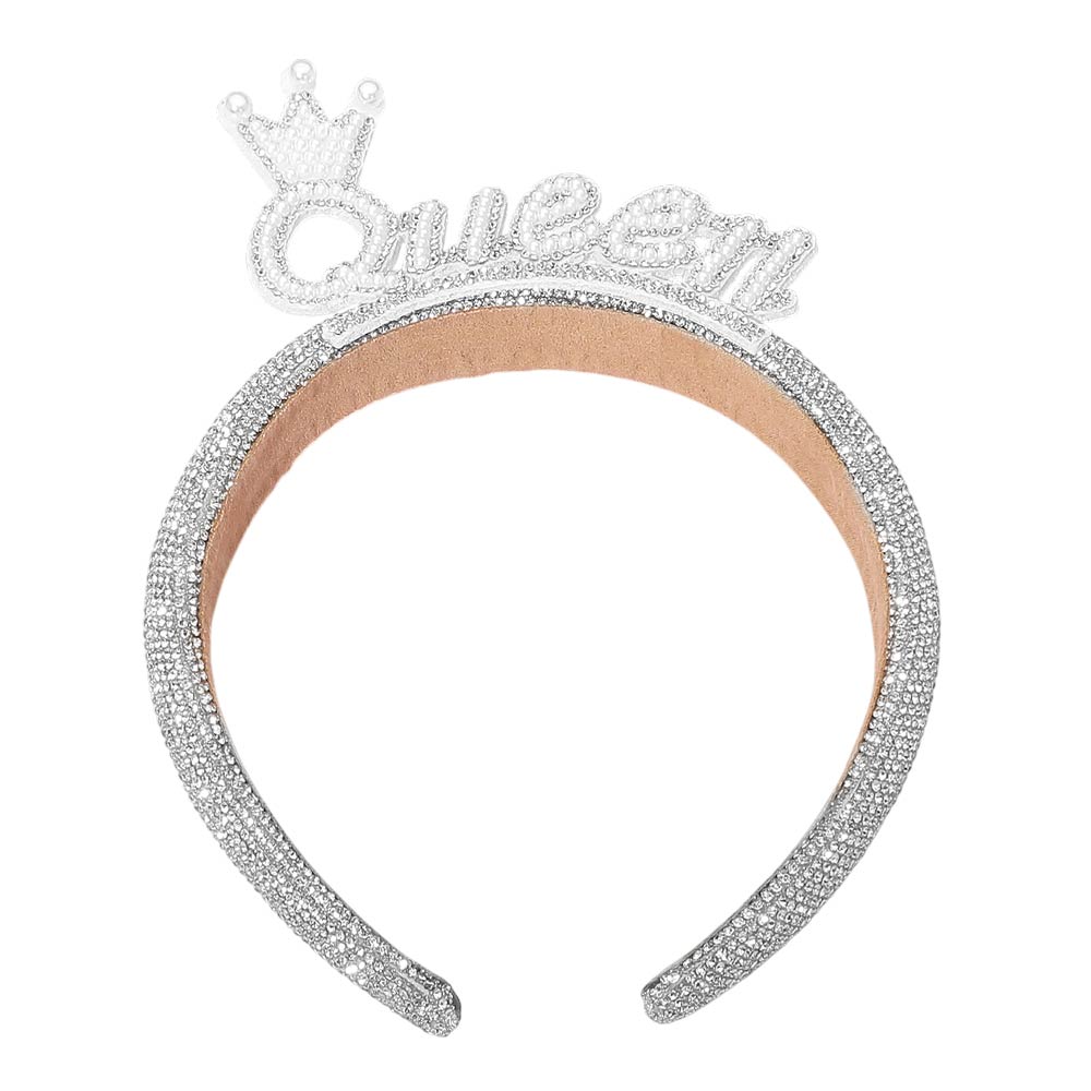 Diadema con incrustaciones de perlas y corona Queen