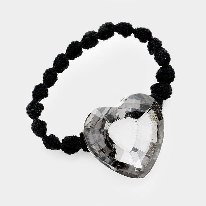 Crystal Heart Accented Stretch Hair Band