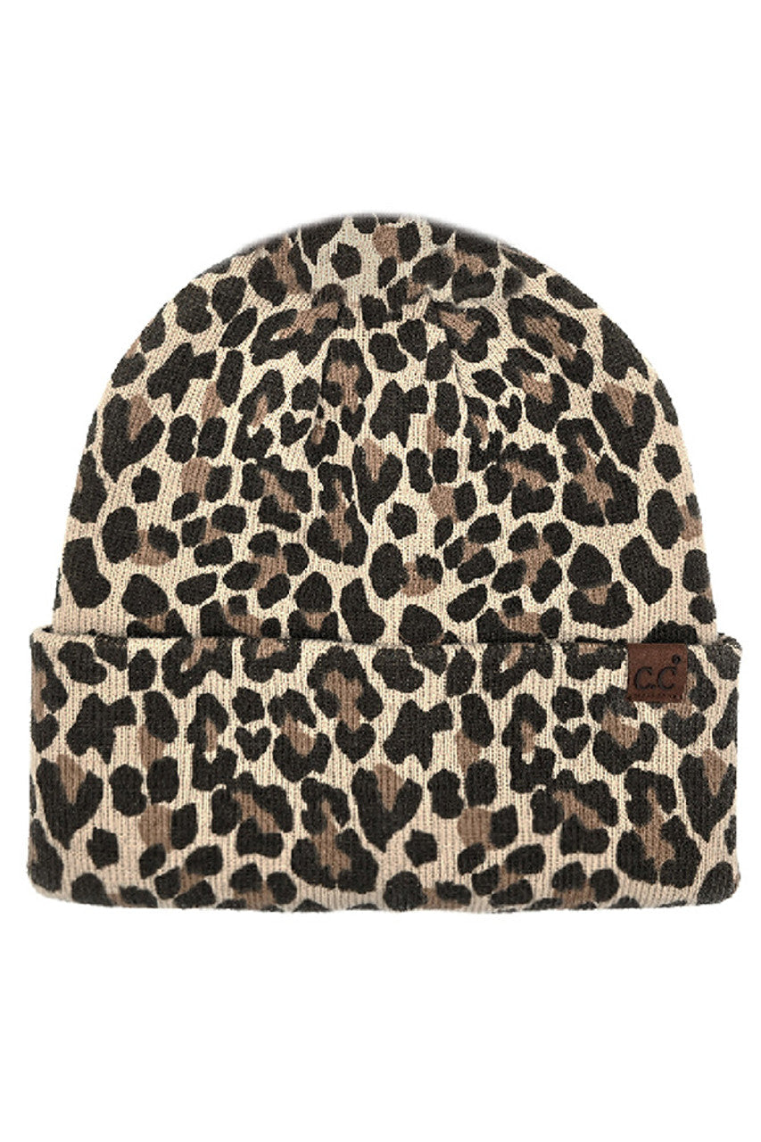 C.C Leopard Pattern Print Cuff Beanie