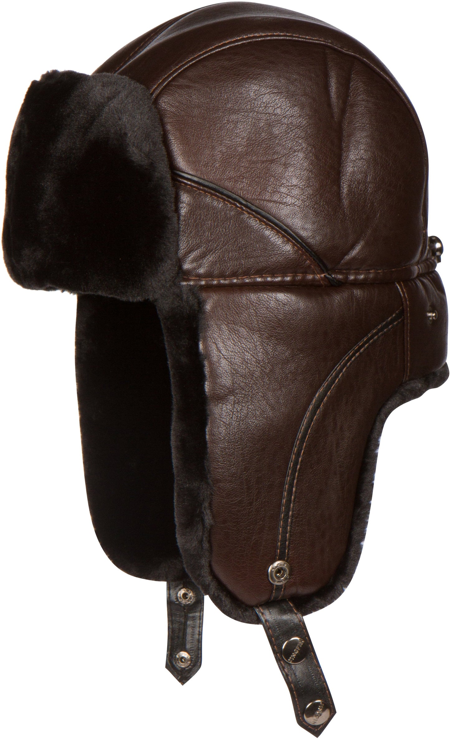 Sakkas Samy Adjustable Leather Shearling Unisex Aviator Russian Ushanka Trapper Winter Hat Faux Fur Warm Soft Water-resist