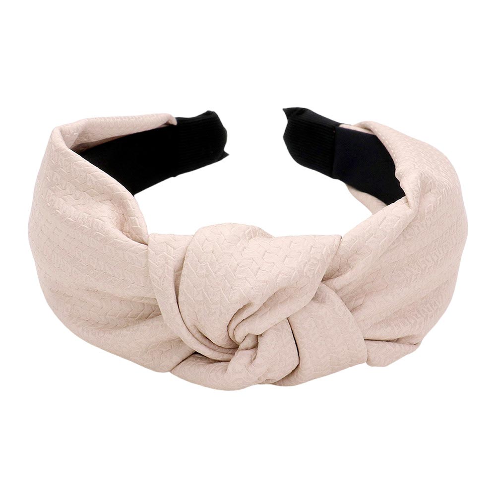 Pattern Detailed Solid Faux Leather Knot Burnout Headband