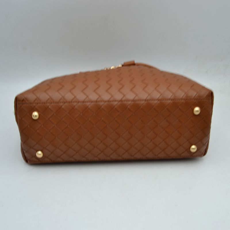Woven Checkerboard Top-Handle Tote Bag with Detachable Crossbody Strap