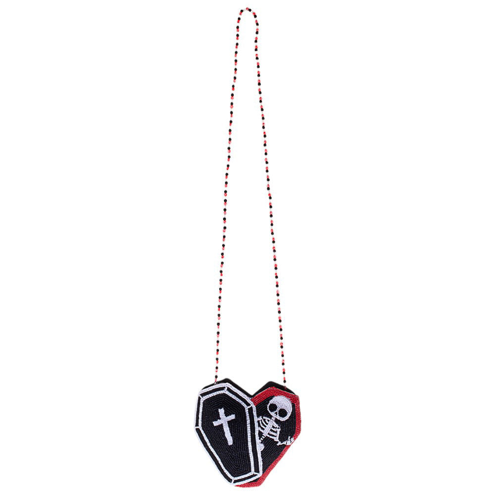 Halloween Skeleton Coffin Beaded Mini Crossbody Bag