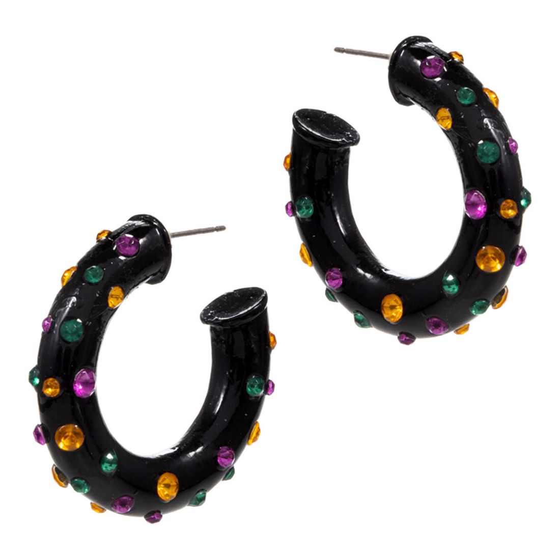 Mardi Gras Rhinestone Embellished Hoop Earrings