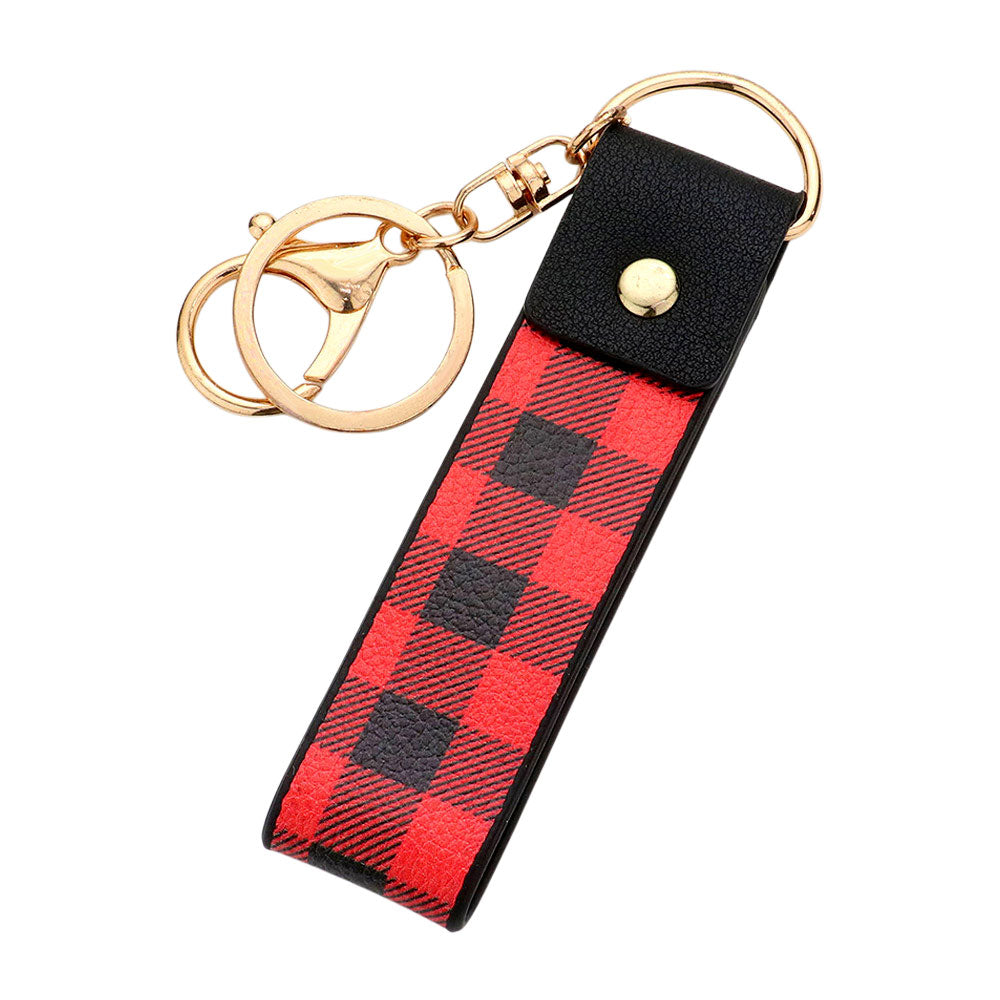 Buffalo Check Patterned Faux Leather Keychain Bag Charm