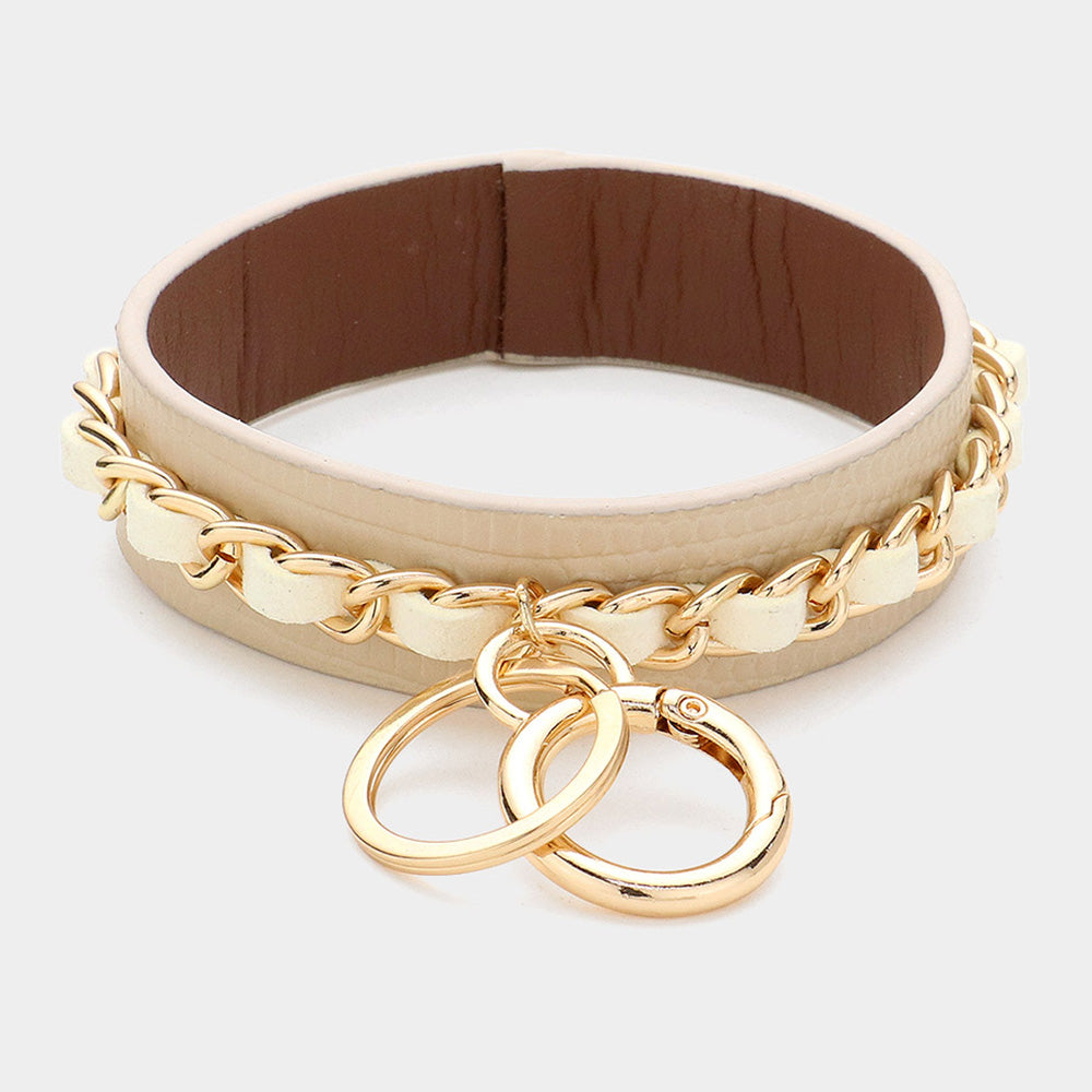 Metal Chain Detail Faux Leather Banlge Keychain / Bracelet
