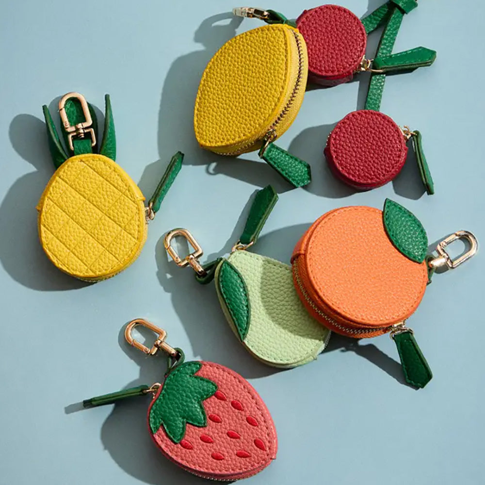 Genuine Leather Strawberry Coin Purse Keychain Bag Charm