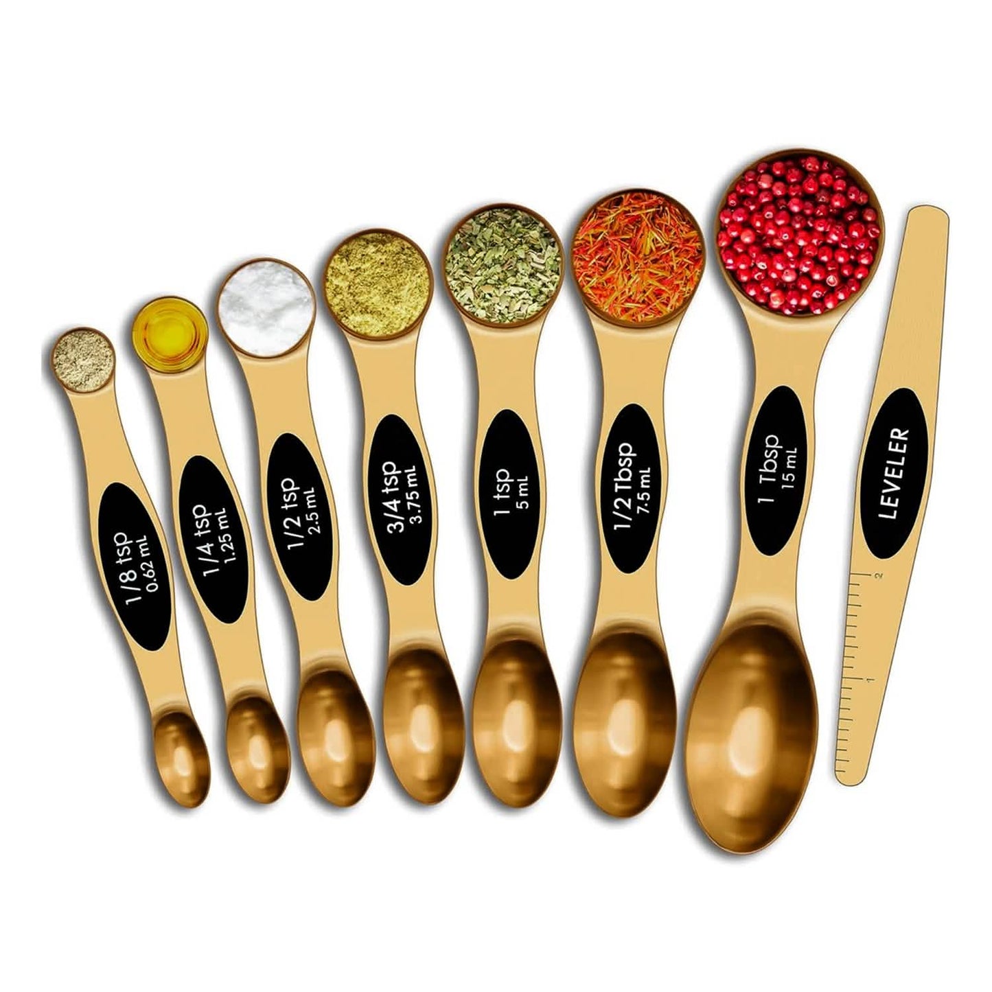 Juego de 8 cucharas medidoras magnéticas de cobre apilables de doble cara con nivelador