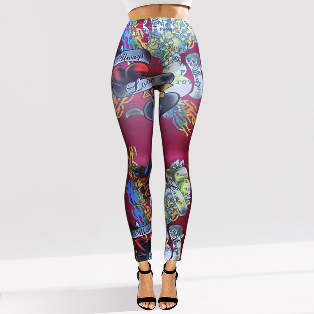 Tattoo Inspired Graphic Printed High Waisted Leggings